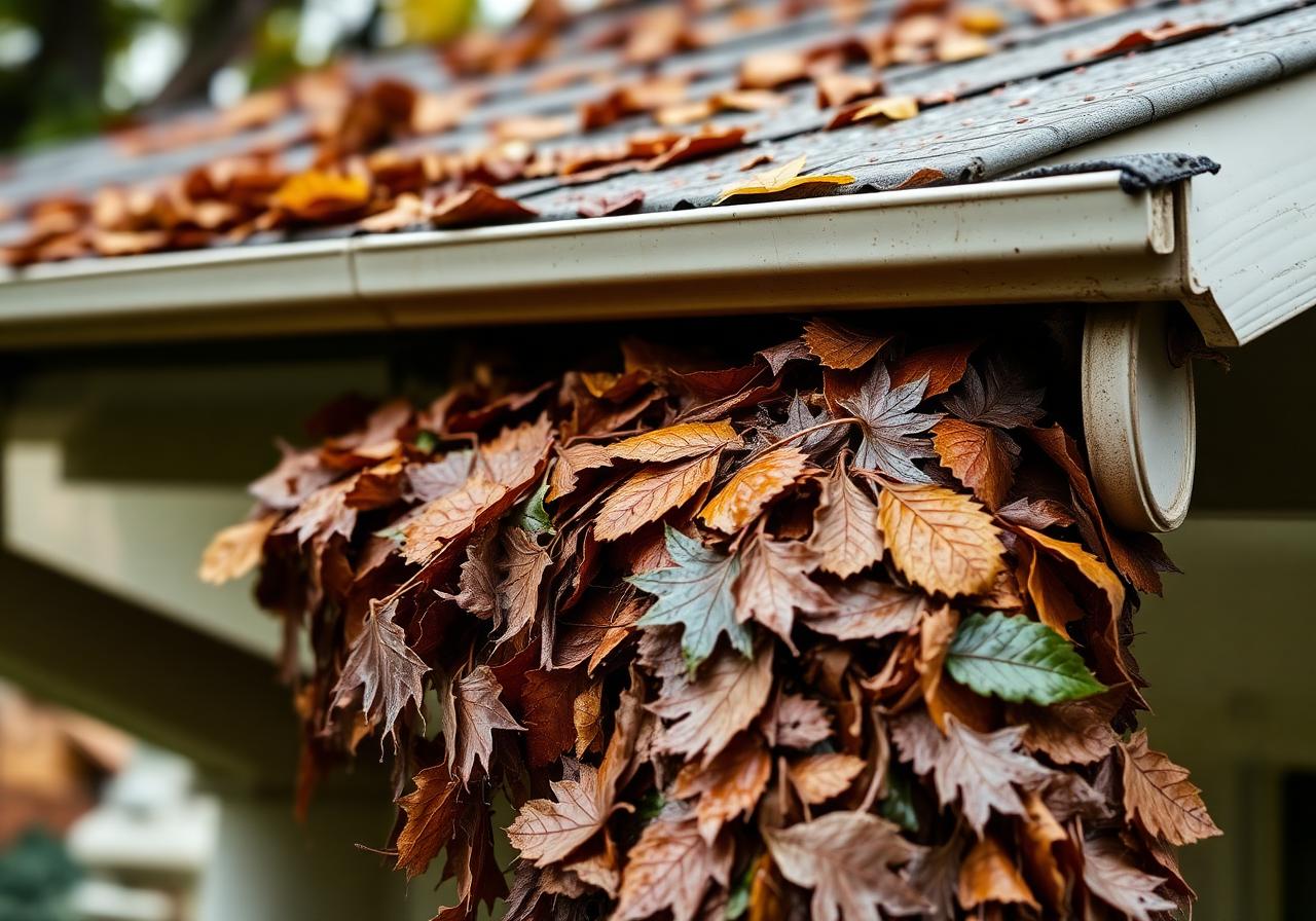 Clogged overflowing gutter